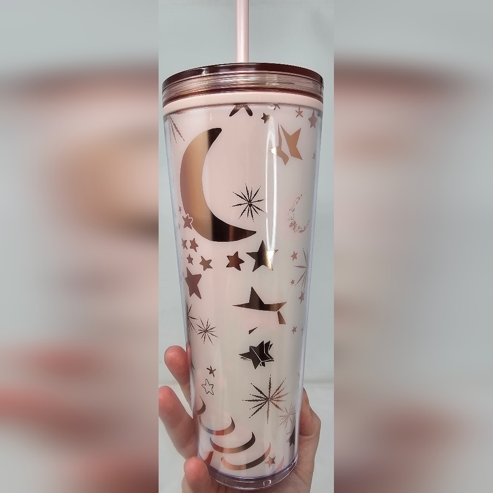 Starbucks 2023 Pink Moon & Stars Decorate Lid Venti 24 Oz Tumbler With Charms - Picture 4 of 11